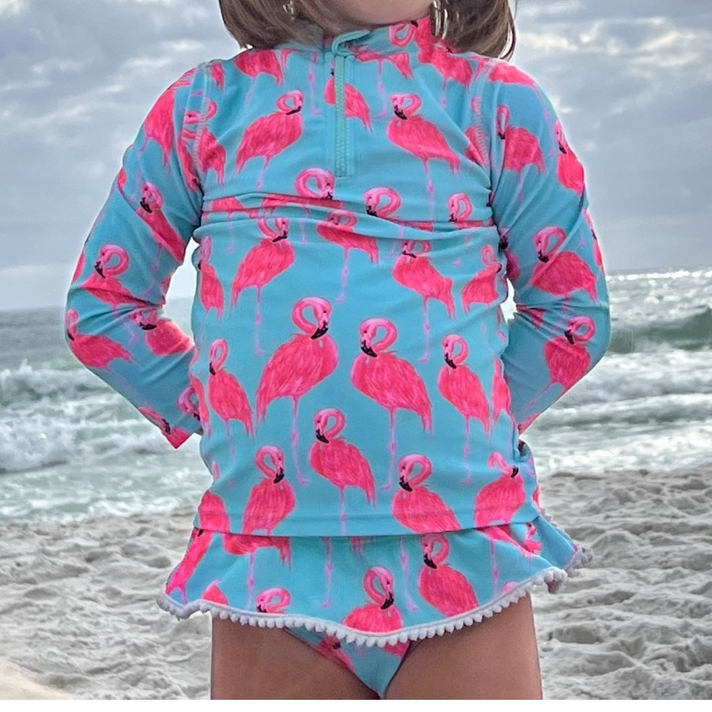 Shade critters Rash guard long sleeve bathing suit bikini set flamingo